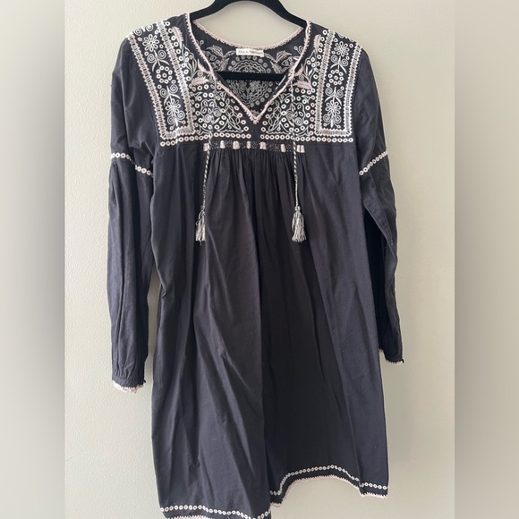 Ulla Johnson Embroidered Tunic Dress - Size 8 - Black with Lilac stitching - Picture 1 of 12